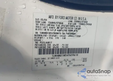 2004 Lincoln Town Car Signature из США, поврежденный, VIN 1LNHM81W54Y659610